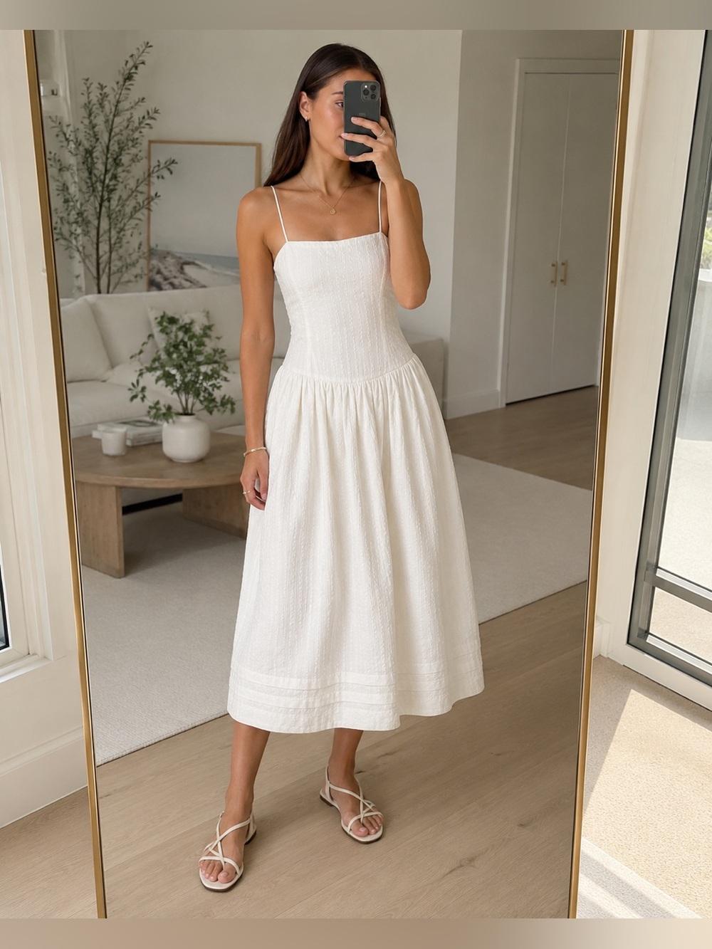 Rag & Bone Pricilla White Gingham Drop-Waist Cotton Midi Dress US 8 NWOT